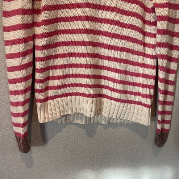 Banana Republic Womens Sweater Medium Pink Cream Stripe Cotton Chunky Knit - Picture 3 of 10
